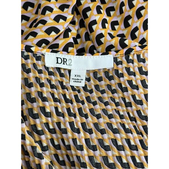 DR2 Daniel Rainn Pink Orange Black Geometric Pattern Flowy Blouse Top Size XXL - Picture 7 of 9